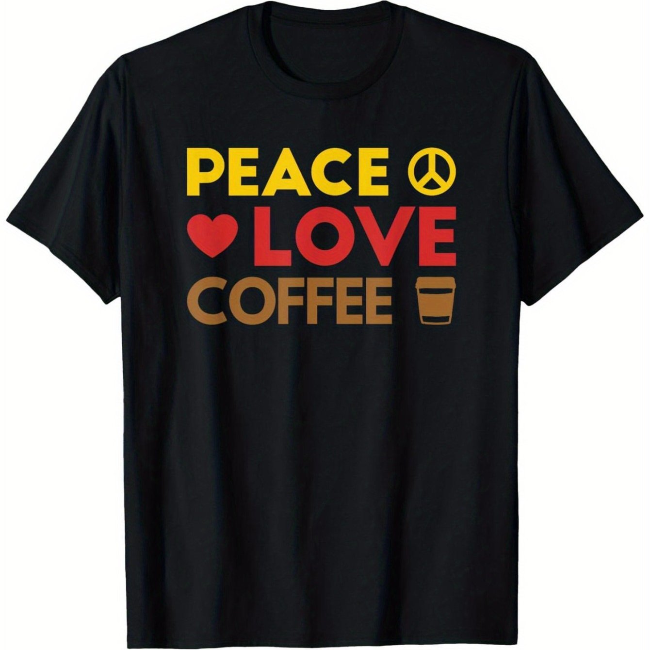 Peace Love Coffee Graphic T-Shirt for Men & Women - 100% Cotton 180gsm Black Short Sleeve Tee with Vibrant Single-Sided Print, Regular Fit Casual Shirt - Father's Day & Mother's Day Gift for Dad, Mom, Barista (XXXL), Coffee L