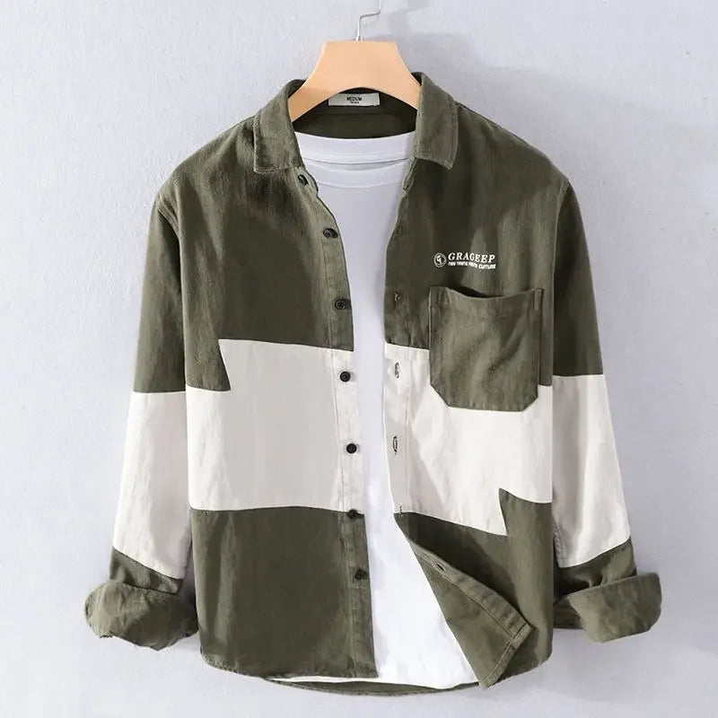 Male Shirts Spliced Graphic Long Sleeve Men's Shirt Elegant Cheap Brand Original Hipster Things Comfortable Tops Casual Cotton