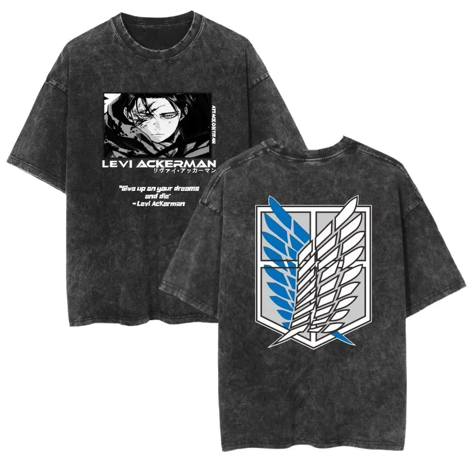 Anime Washed T Shirts Attack on Titan Graphic Short Sleeve Breathable Double-Sided Printing Vintage Streetwear Y2k T Shirts Men
