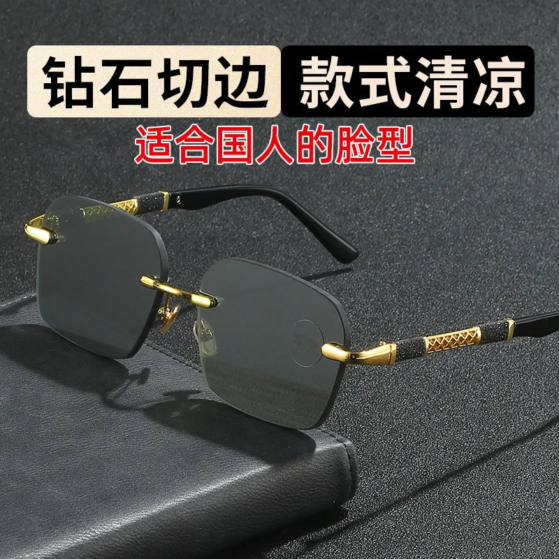 Natural crystal stone glasses, green personalized men's and women's frameless high-end protective sunglasses, sunglasses