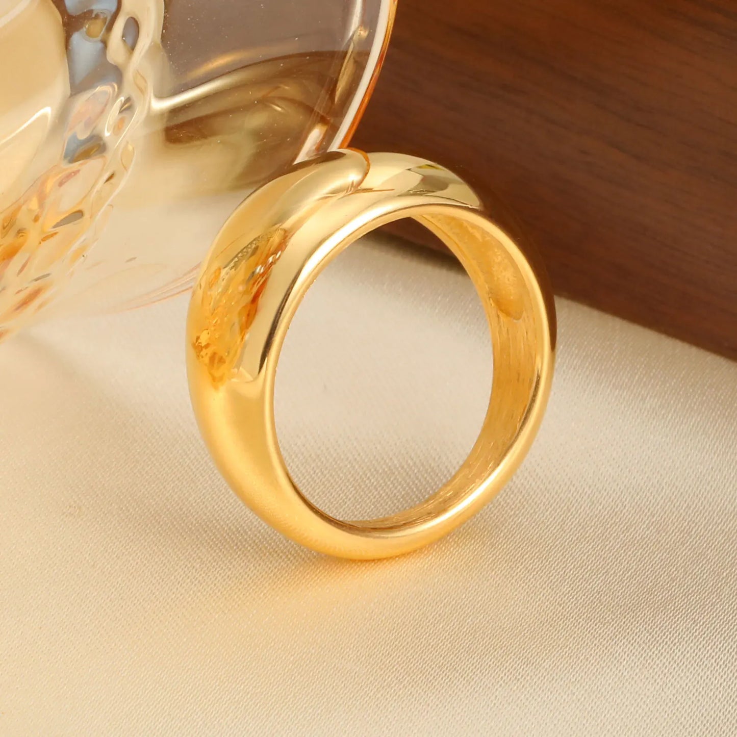 Women Dome Chunky Ring, Female Minimalist Geometric Rings, Gold Plated Smooth High Polish Jewely, Party Birthday Gift