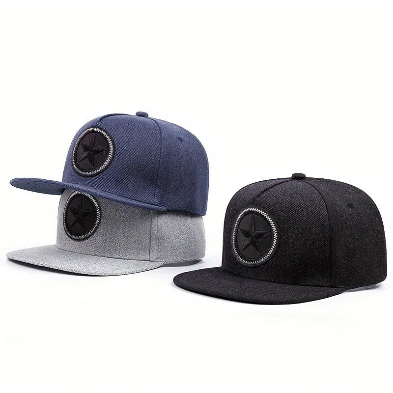 Fashionable men's and women's flat brimmed hats, casual, street style, five-star embroidered hip-hop hats, baseball caps