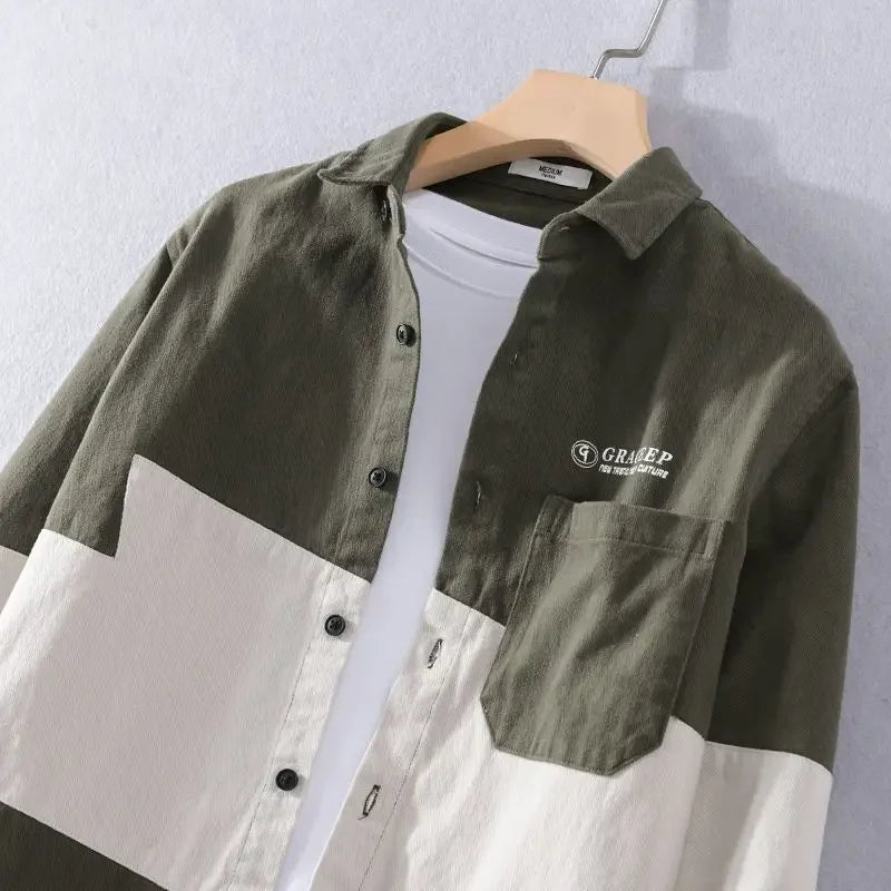 Male Shirts Spliced Graphic Long Sleeve Men's Shirt Elegant Cheap Brand Original Hipster Things Comfortable Tops Casual Cotton