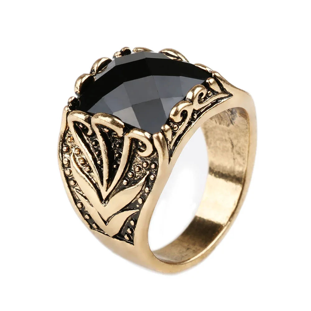 Men Rings - Hot sale Europe and the United States retro men electroplating Silevr color fashion tidal jewelry black Ring 31029