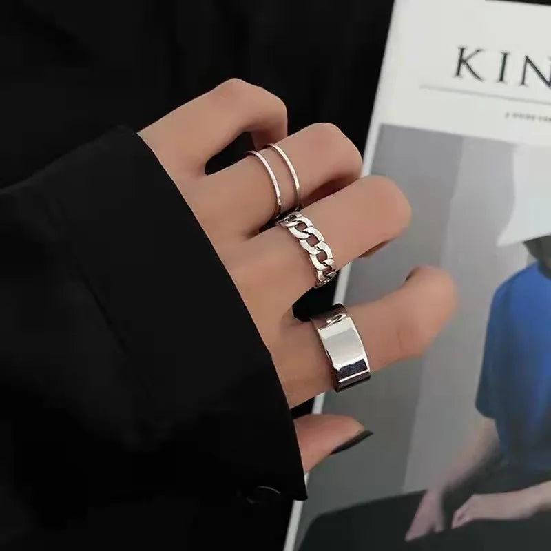 Hip Hop Rings For Women Man Punk Stainless Steel Adjustable Opening Personality Minimalist Finger Ring Party Fashion Jewelry