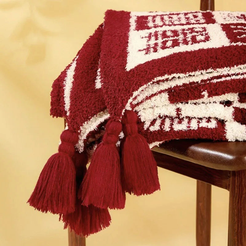 Red Fine Fluff Wedding Blanket Cover Joyful Multi Purpose Keep Warm Sofa Throw Blankets Little Shawl Cushion for Four Seasons
