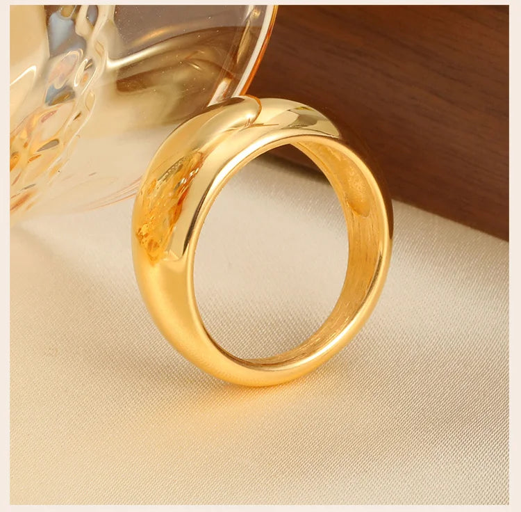 Women Dome Chunky Ring, Female Minimalist Geometric Rings, Gold Plated Smooth High Polish Jewely, Party Birthday Gift