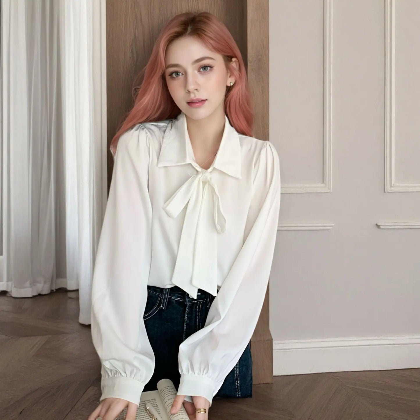 New Women's Shirts for Spring Autumn and Winter - Elegant High-End Suits with Bow-Tie Tops