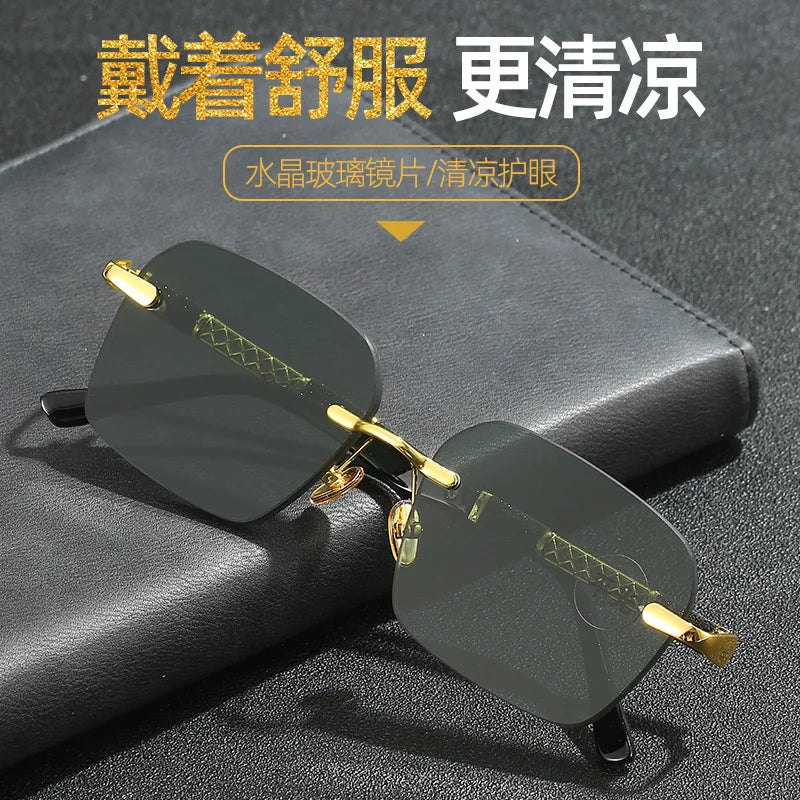 Natural crystal stone glasses, green personalized men's and women's frameless high-end protective sunglasses, sunglasses