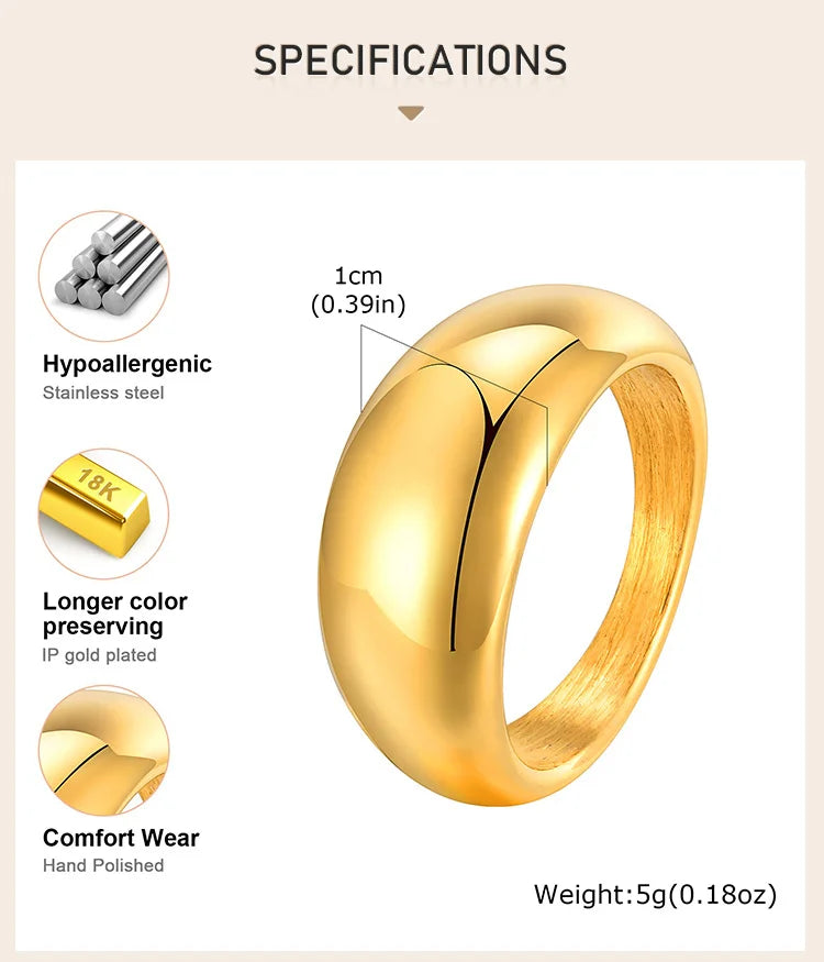 Women Dome Chunky Ring, Female Minimalist Geometric Rings, Gold Plated Smooth High Polish Jewely, Party Birthday Gift