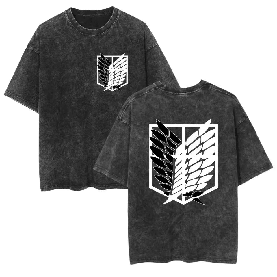 Anime Washed T Shirts Attack on Titan Graphic Short Sleeve Breathable Double-Sided Printing Vintage Streetwear Y2k T Shirts Men