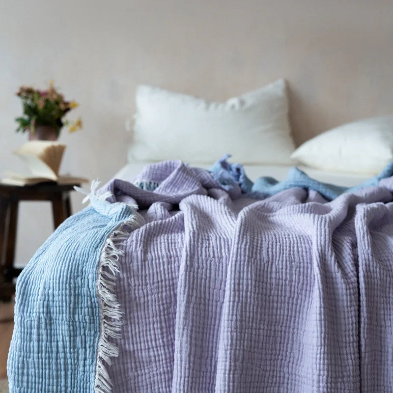 Maillard Cotton Blankets Four Layers Of Gauze Sofa Cover Blanket With Tassel AB Side Office Nap Decorative Bed Muslin Blanket