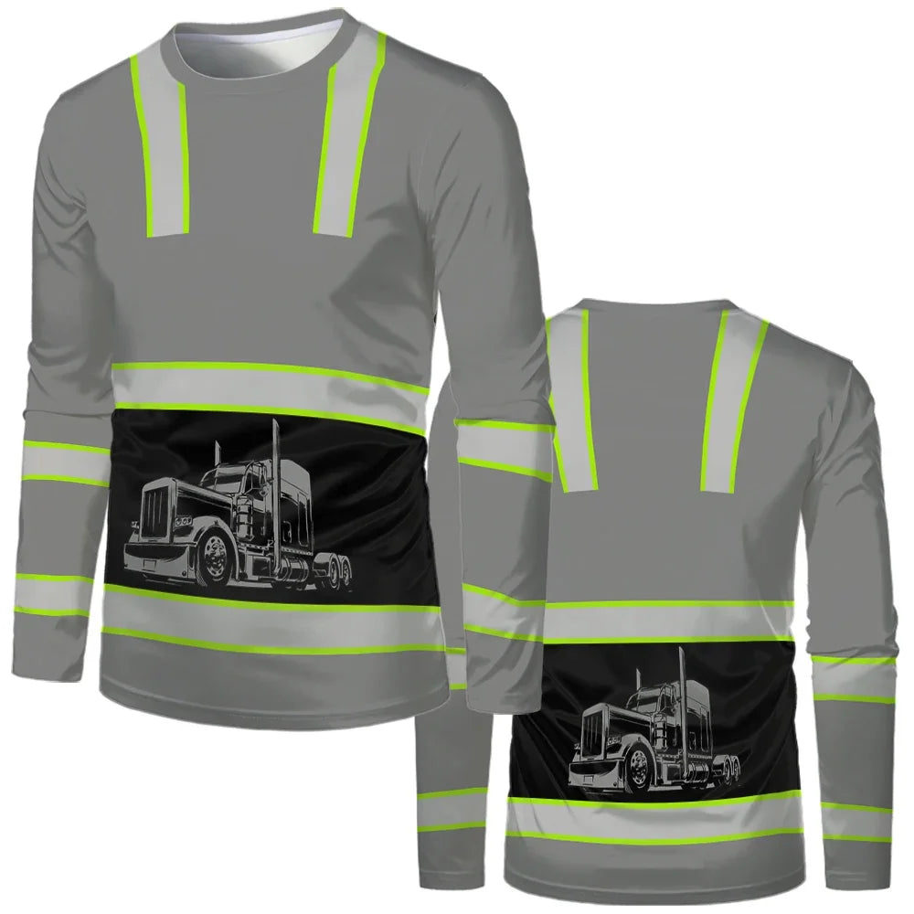 Construction workers uniforms men's casual casual loose shirt classic the neck long sleeve tops comfortable and breathable work