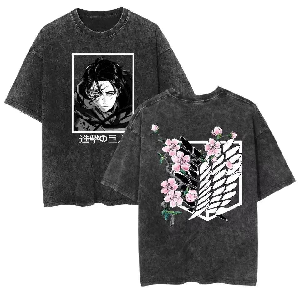 Anime Washed T Shirts Attack on Titan Graphic Short Sleeve Breathable Double-Sided Printing Vintage Streetwear Y2k T Shirts Men