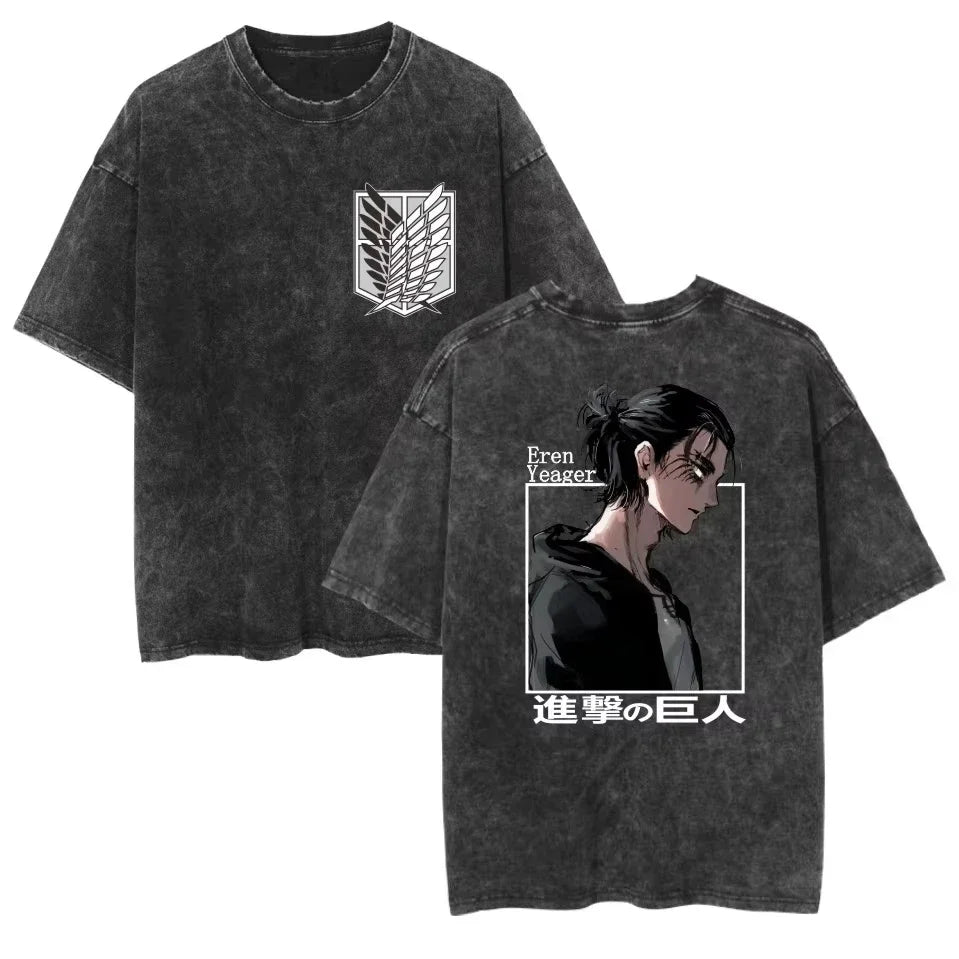 Anime Washed T Shirts Attack on Titan Graphic Short Sleeve Breathable Double-Sided Printing Vintage Streetwear Y2k T Shirts Men