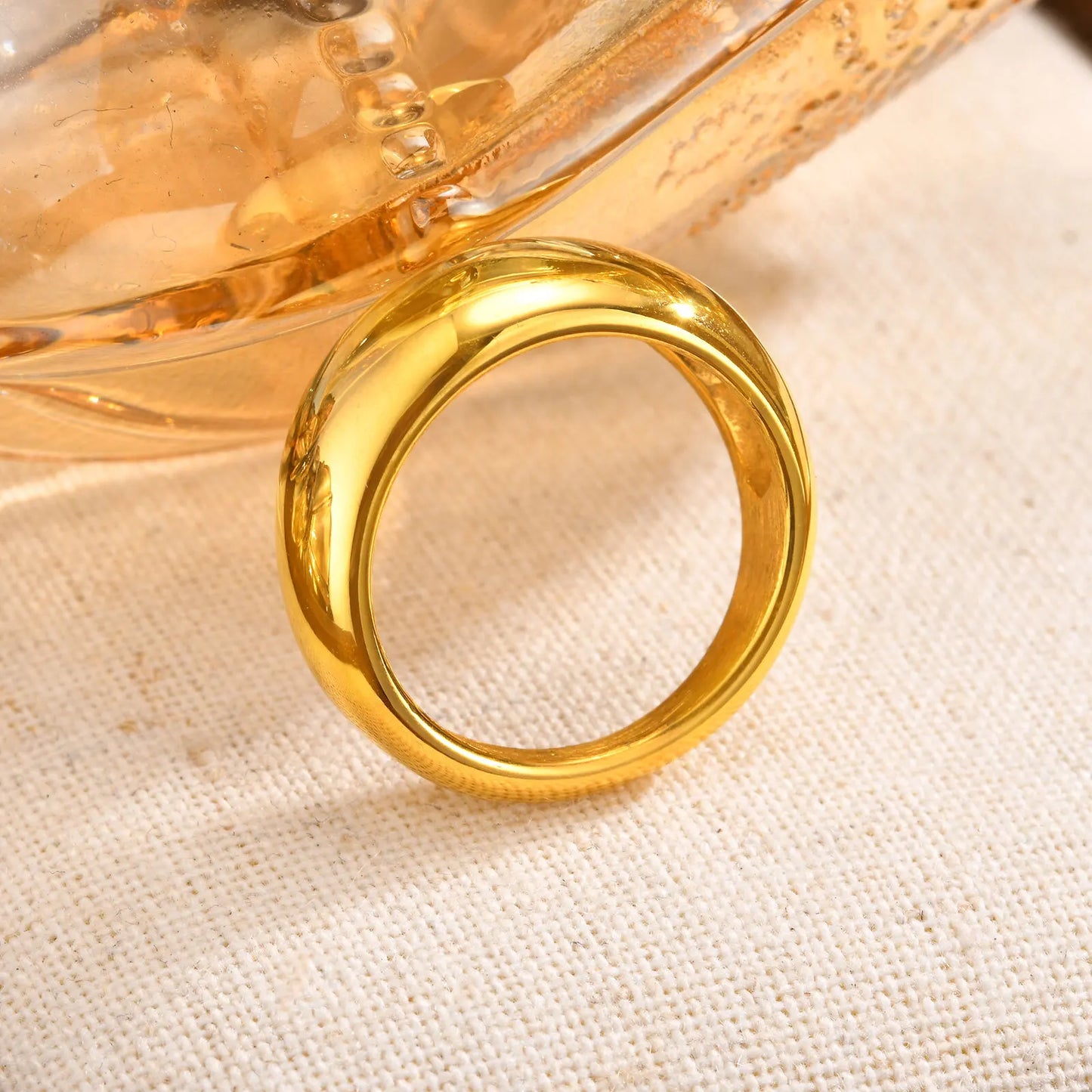 Women Dome Chunky Ring, Female Minimalist Geometric Rings, Gold Plated Smooth High Polish Jewely, Party Birthday Gift