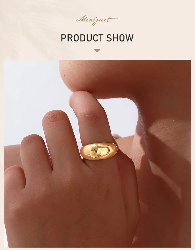 Women Dome Chunky Ring, Female Minimalist Geometric Rings, Gold Plated Smooth High Polish Jewely, Party Birthday Gift