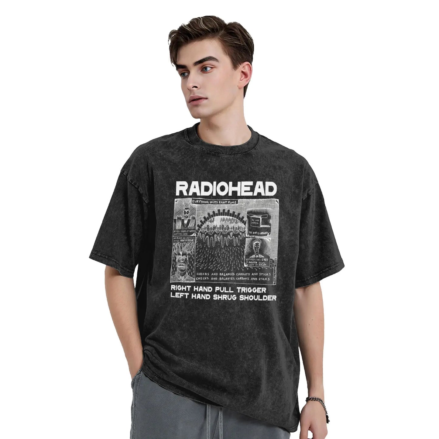 Men Radiohead Rock Band T Shirts Tops Beach Vintage Short Sleeve T-Shirt O Neck Trending Pattern Tshirt Wholesale