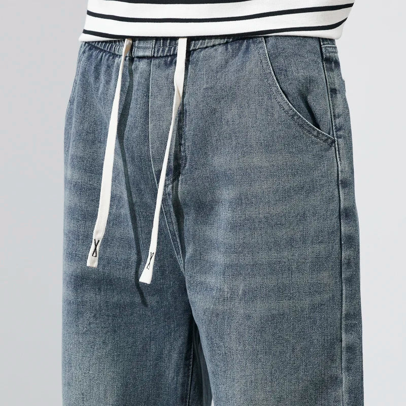 2025 new men's jeans summer thin fashion high-end versatile loose wide-leg retro washed straight men's pants