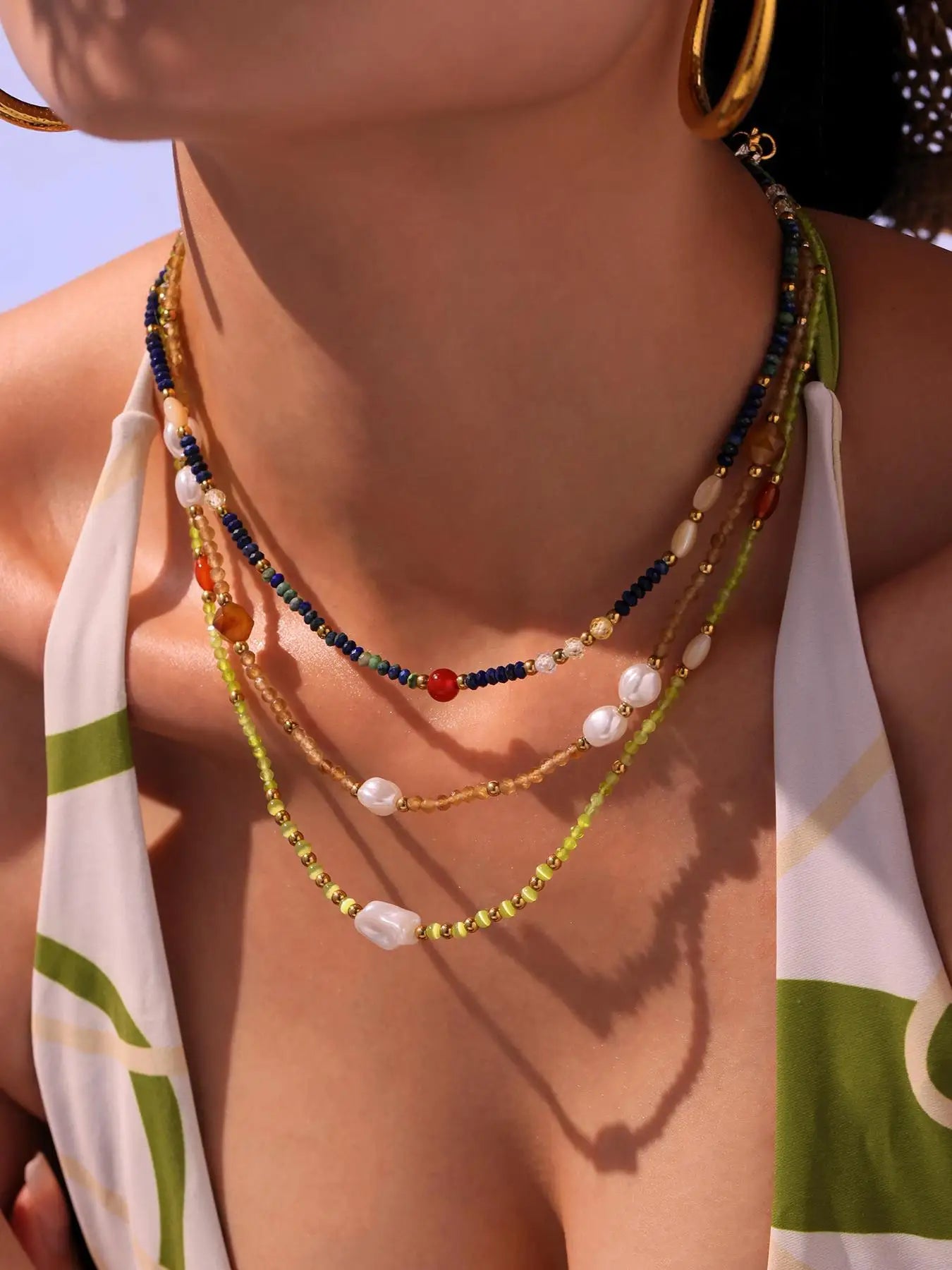 Ethnic Necklace for Women Stainless Steel Round Niche Nature Stones Female Summer Chain Luxury Jewelry Gift