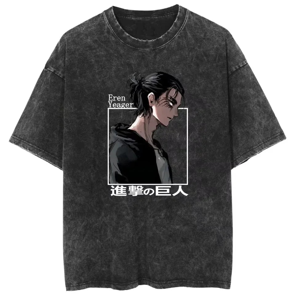 Anime Washed T Shirts Attack on Titan Graphic Short Sleeve Breathable Double-Sided Printing Vintage Streetwear Y2k T Shirts Men