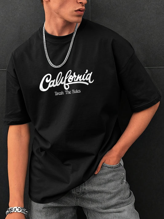 Letter Print, Men's Graphic Design Crew Neck T-shirt, Casual Comfy Tees Tshirts For Summer, Men's Clothing Tops For Daily Vacation Resorts