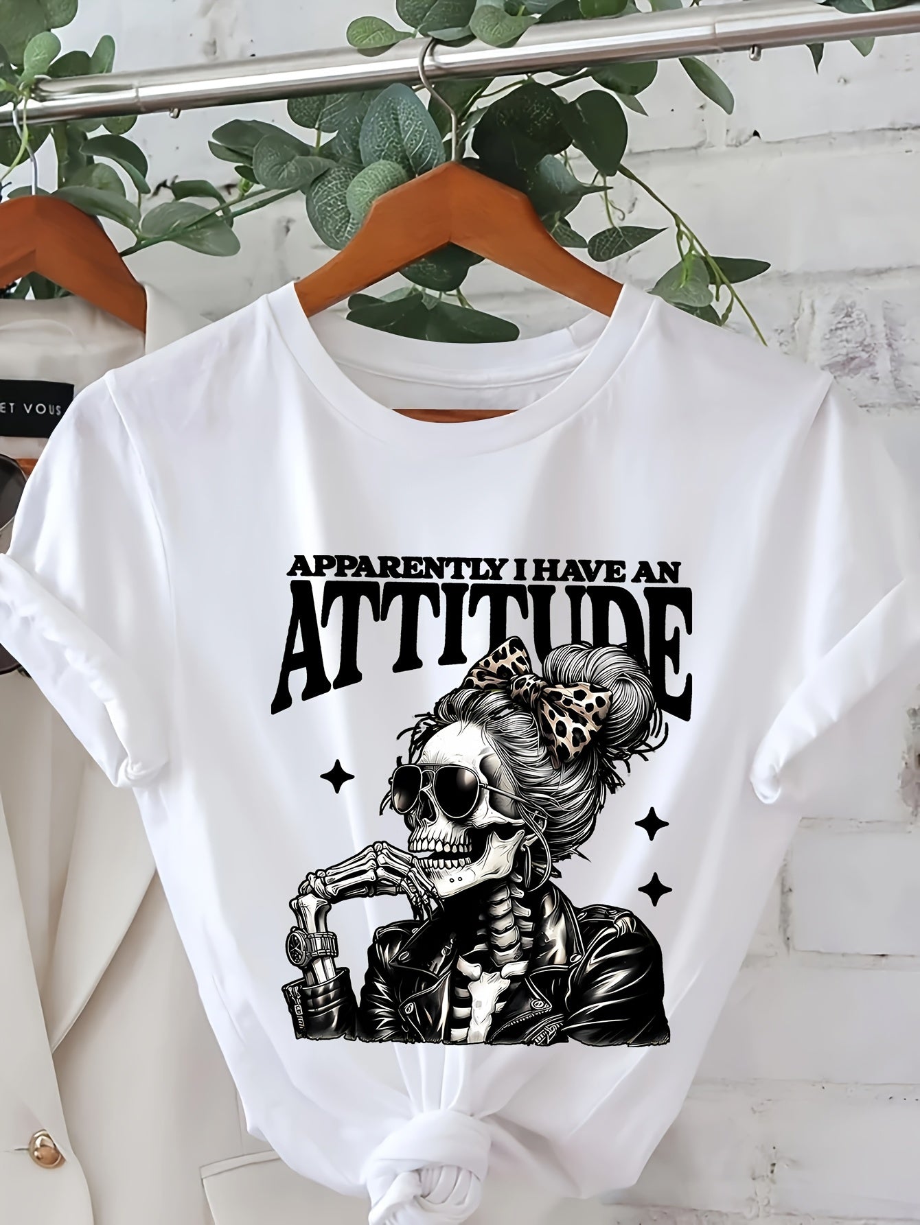 Girls' Summer Cotton Tee - Casual & Comfy Short-Sleeve Round Neck Top with Skeleton Graphic "Apparently I Have an ATTITUDE" Print, Breathable Pullover for Teens, Teenage Clothing | Relaxed Fit Tshirt | Nontransparent Fabric,