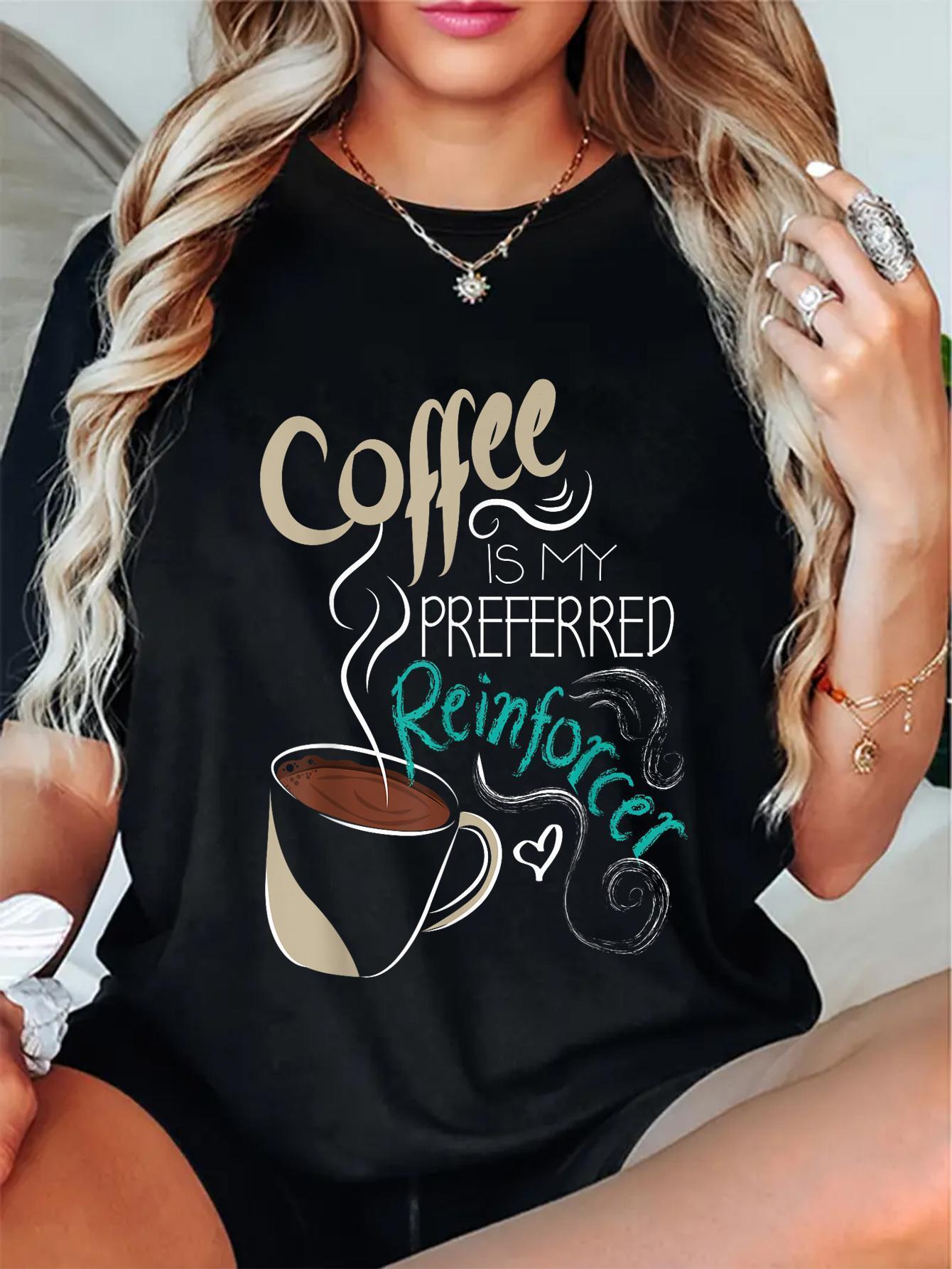 Unisex Soft Breathable 100% Cotton T-Shirt - Relaxed Fit Crew Neck Short Sleeve with "Coffee is My Preferred Renforcer" Graphic, Black Casual Top for Autism Therapists, Behavior Analysts, Teachers - Perfect Gift for Summer, C