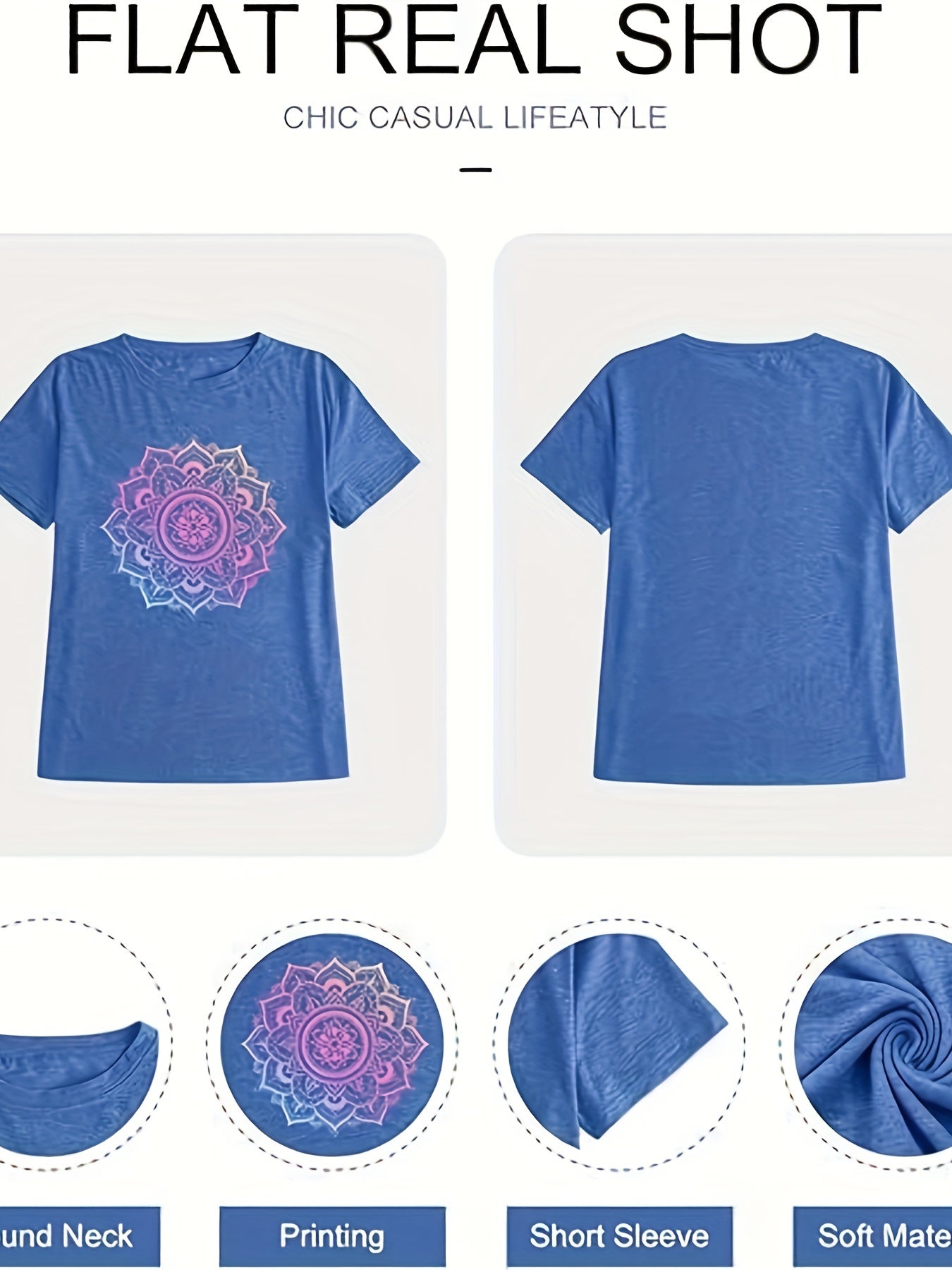 Women's Mandala Graphic Tees Lotus Flower Print Tshirts Short Sleeve Wildflower Tops
