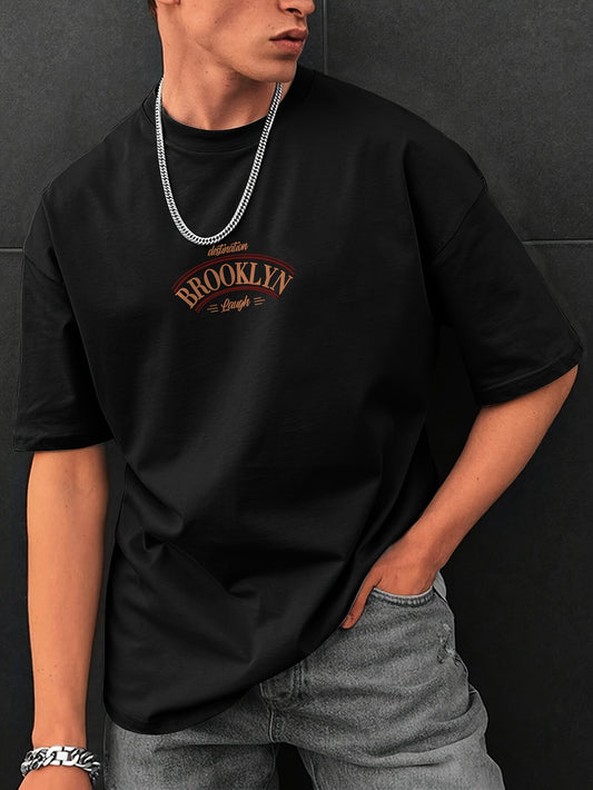Letter Print, Men's Graphic Design Crew Neck T-shirt, Casual Comfy Tees Tshirts For Summer, Men's Clothing Tops For Daily Vacation Resorts