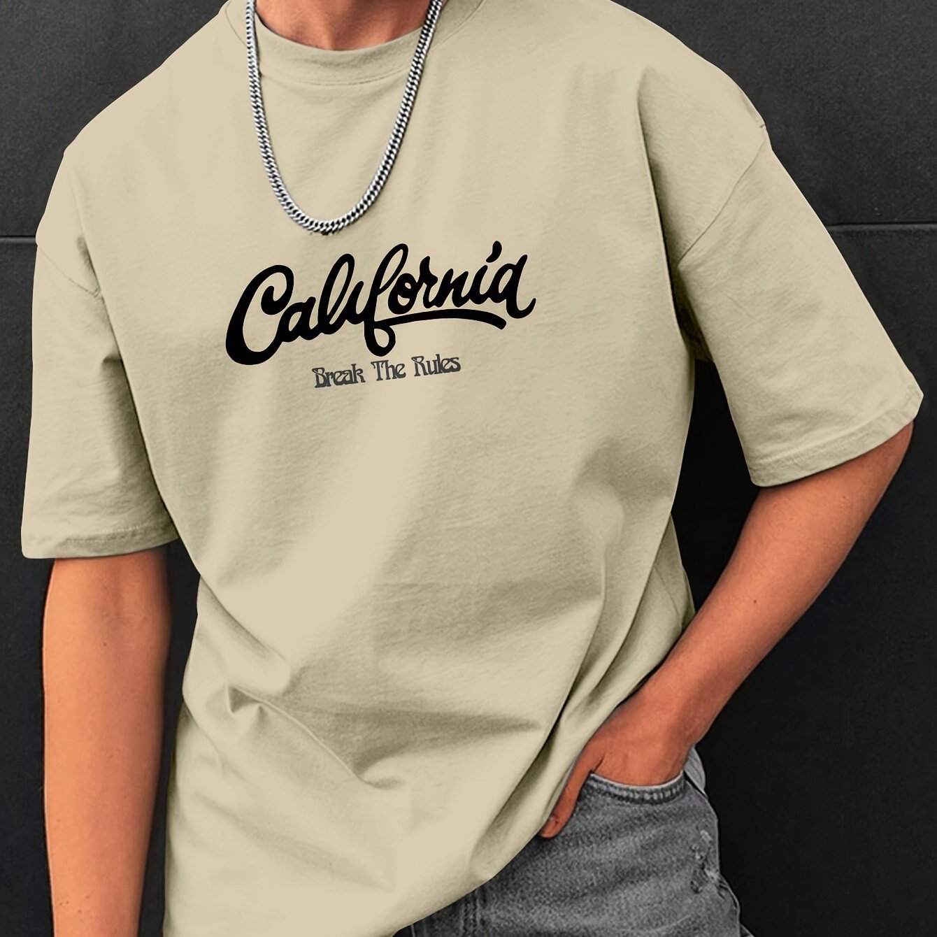 Letter Print, Men's Graphic Design Crew Neck T-shirt, Casual Comfy Tees Tshirts For Summer, Men's Clothing Tops For Daily Vacation Resorts