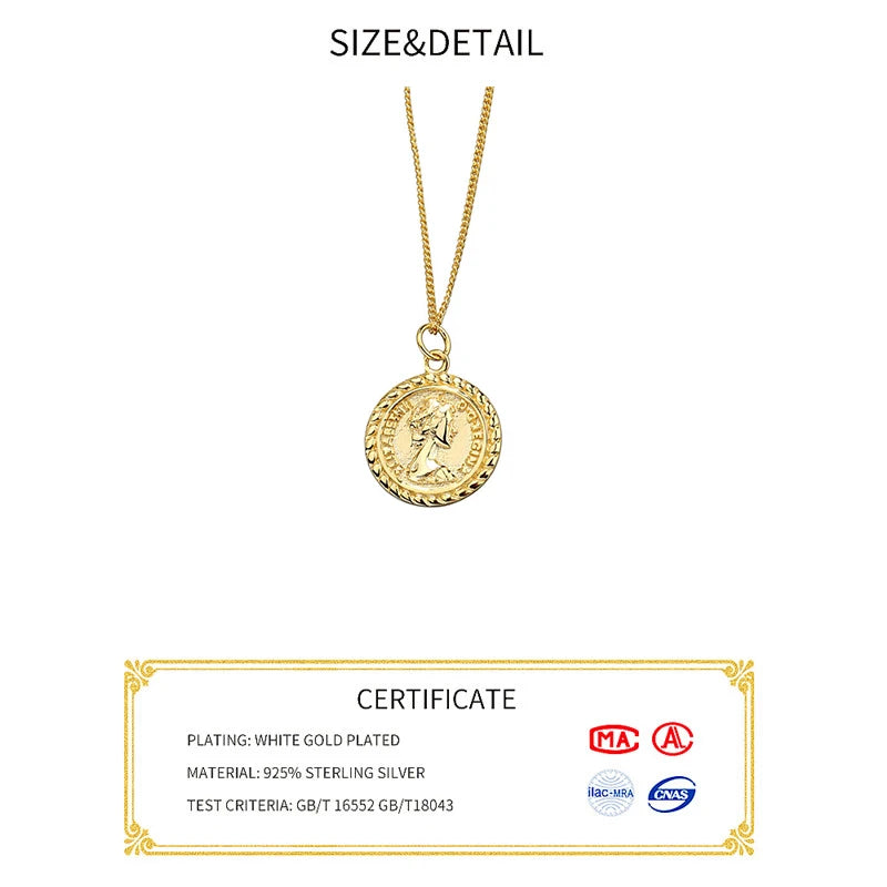 Silver Necklace For Women Ladies Elegant Chain People Photo Sterling Silver Jewelry Round Necklace