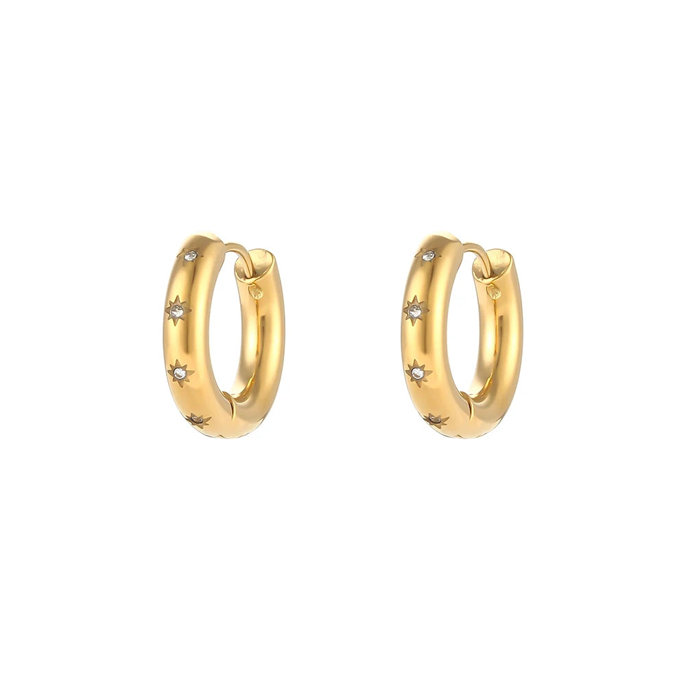 E.B.belle Earings Fashion Jewelry 2024 Non Tarnished Thick Hoop Earrings AAA Zircon CZ Star Gold Rhinestone Earrings For Women