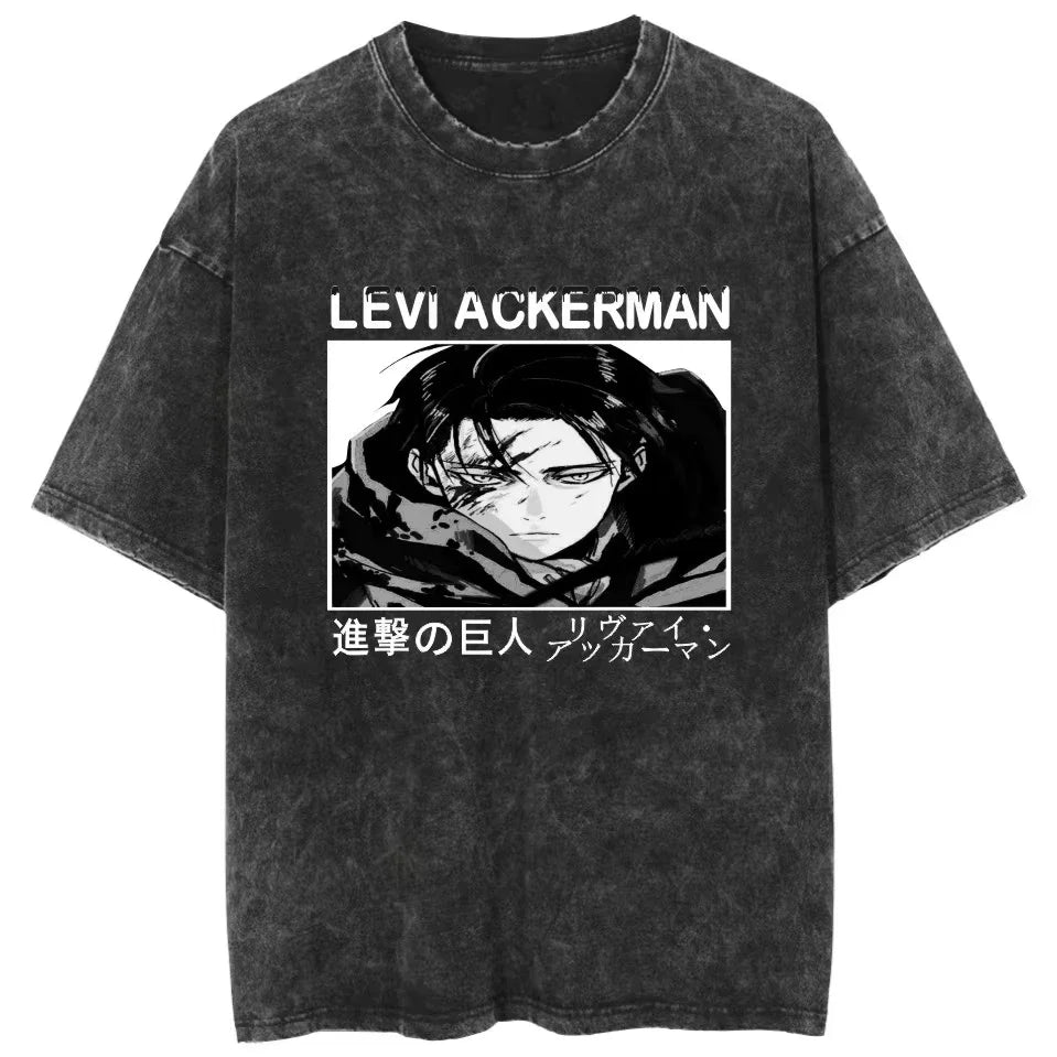 Anime Washed T Shirts Attack on Titan Graphic Short Sleeve Breathable Double-Sided Printing Vintage Streetwear Y2k T Shirts Men