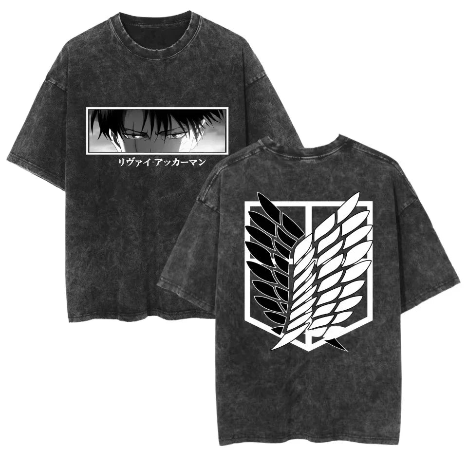 Anime Washed T Shirts Attack on Titan Graphic Short Sleeve Breathable Double-Sided Printing Vintage Streetwear Y2k T Shirts Men