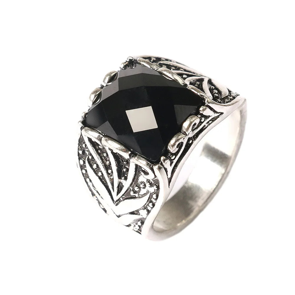 Men Rings - Hot sale Europe and the United States retro men electroplating Silevr color   fashion tidal jewelry black Ring 31029