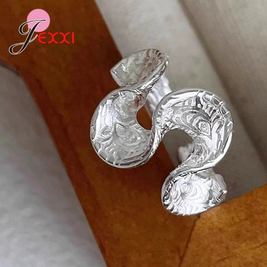 Genuine 925 Sterling Silver Rings For Women Girls Novel Geometric Design Fashionable Temperament Opening Finger Ring Adjustable