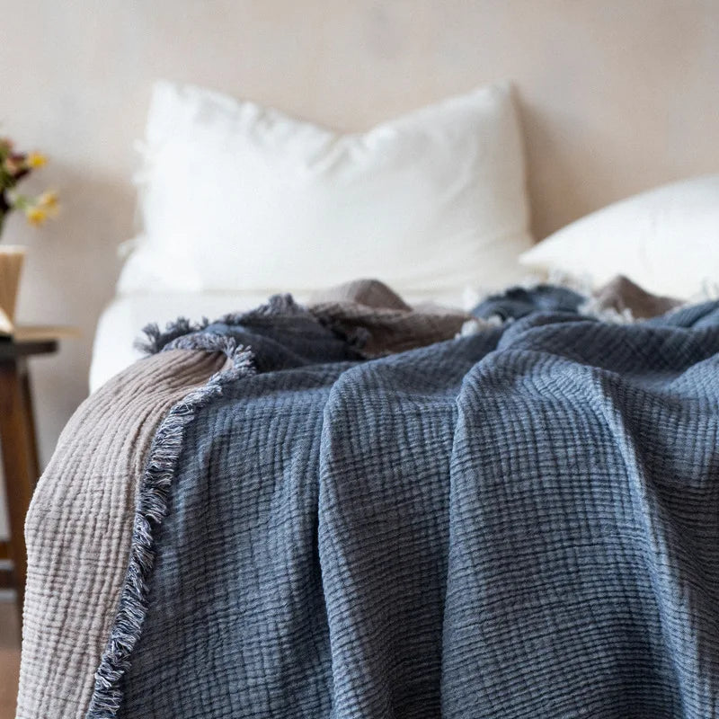 Maillard Cotton Blankets Four Layers Of Gauze Sofa Cover Blanket With Tassel AB Side Office Nap Decorative Bed Muslin Blanket