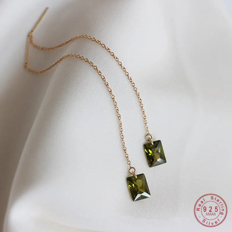 S925 Sterling Silver Plated 14K Gold Olive Green Zircon Ear Wires for Women Retro Elegant Simple Versatile Earrings