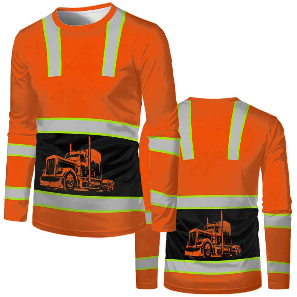 Construction Workers Uniforms Men's T-shirt Loose Casual Classic O Neck Long-sleeve Tops Comfortable And Breathable Work Clothes