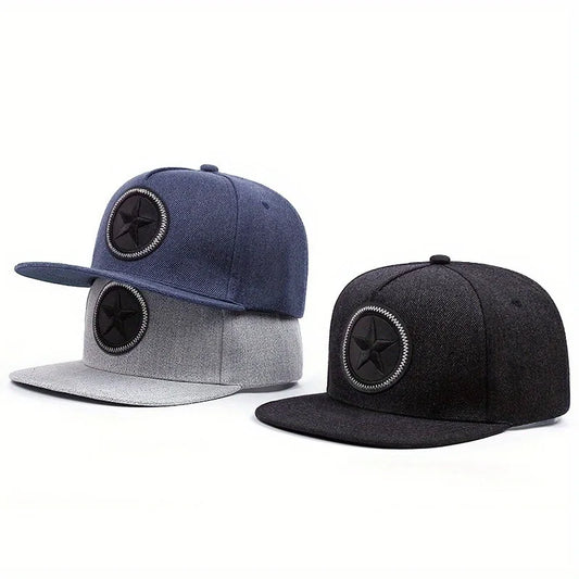 Fashionable men's and women's flat brimmed hats, casual, street style, five-star embroidered hip-hop hats, baseball caps