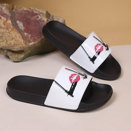 Women's Fashionable Casual Slippers - Lightweight Indoor and Outdoor Home Shoes, Beautiful and Fashionable, Breathable Fabric Lining and Mirror Red Lip Design, Suitable for Home, Garden, Beach Use, Comfortable for All Seasons