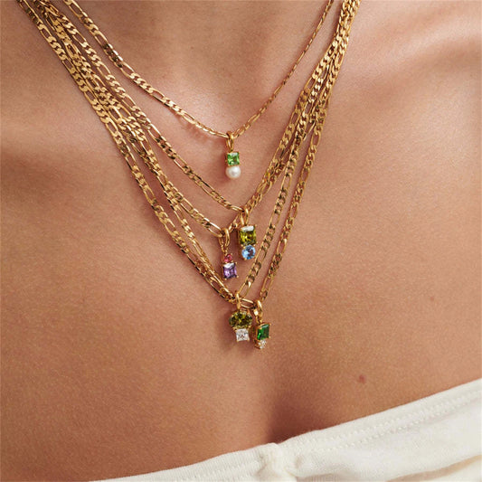 Zircon necklace, colorful zircon necklace, simple, light luxury, gold-plated, color preserving, women's gift