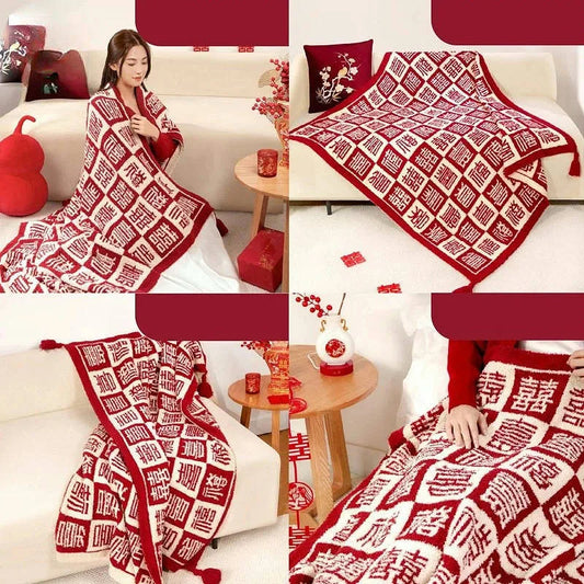 Red Fine Fluff Wedding Blanket Cover Joyful Multi Purpose Keep Warm Sofa Throw Blankets Little Shawl Cushion for Four Seasons