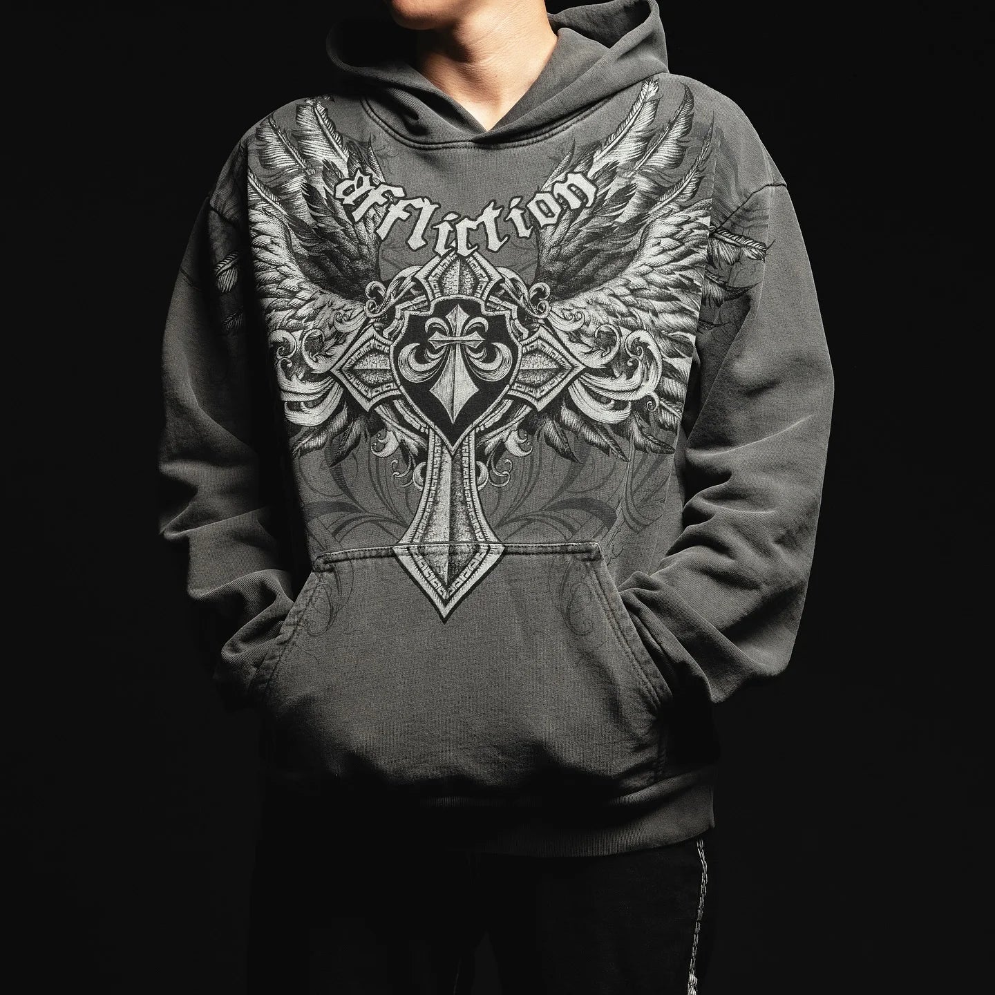 2000s affliction Hooded Sweater Men's Trend Joker Harajuku Hip Hop Street Couple Angel Wings Hooded Coat New Sweatshirt