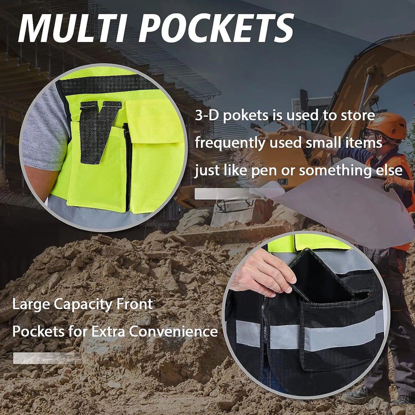 Custom LOGO Safety Vest for Men Work Vest with Pockets and Zipper Safety Construction Two Tone Workwear Vest Volunteer Uniform