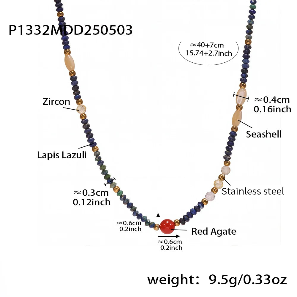 Ethnic Necklace for Women Stainless Steel Round Niche Nature Stones Female Summer Chain Luxury Jewelry Gift