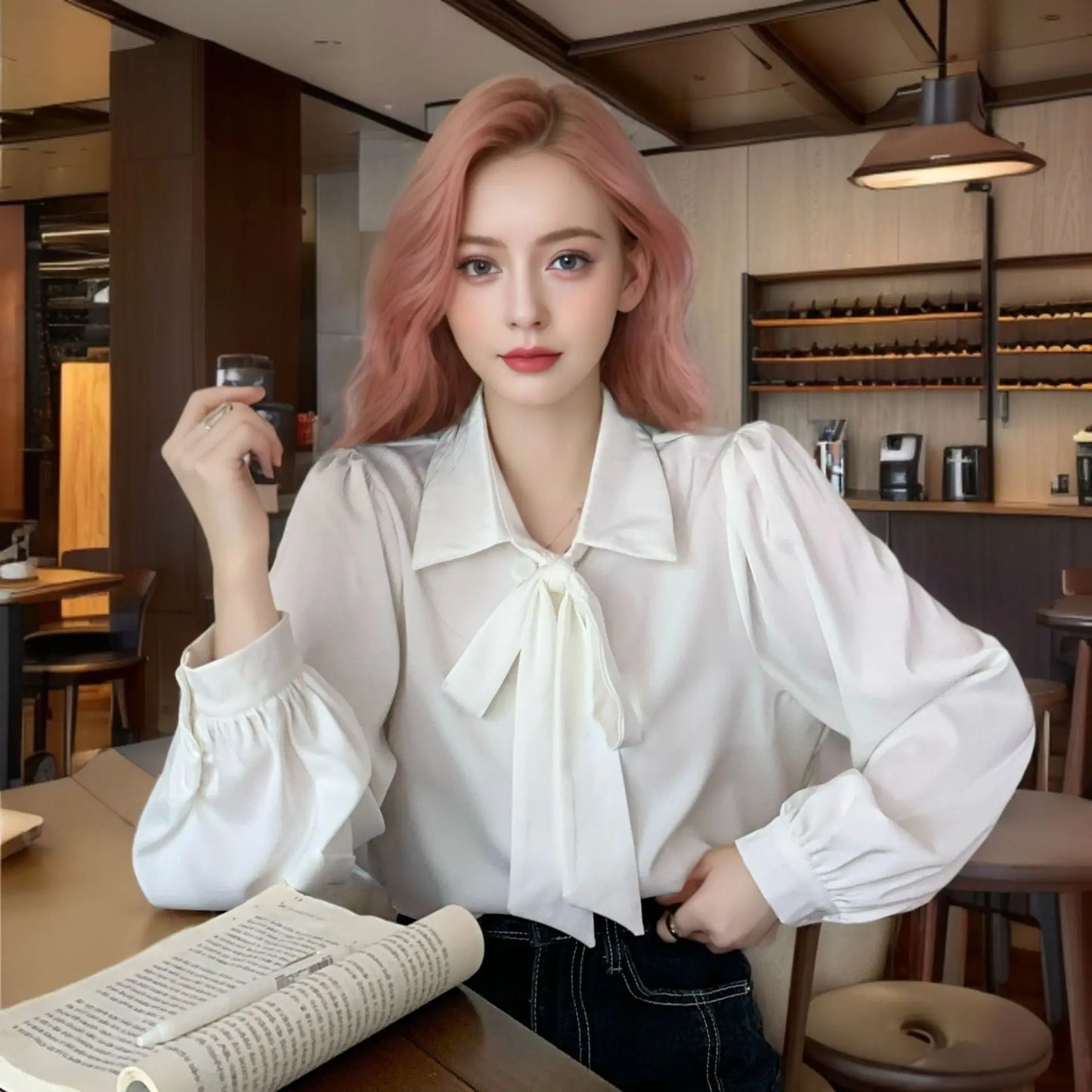 New Women's Shirts for Spring Autumn and Winter - Elegant High-End Suits with Bow-Tie Tops