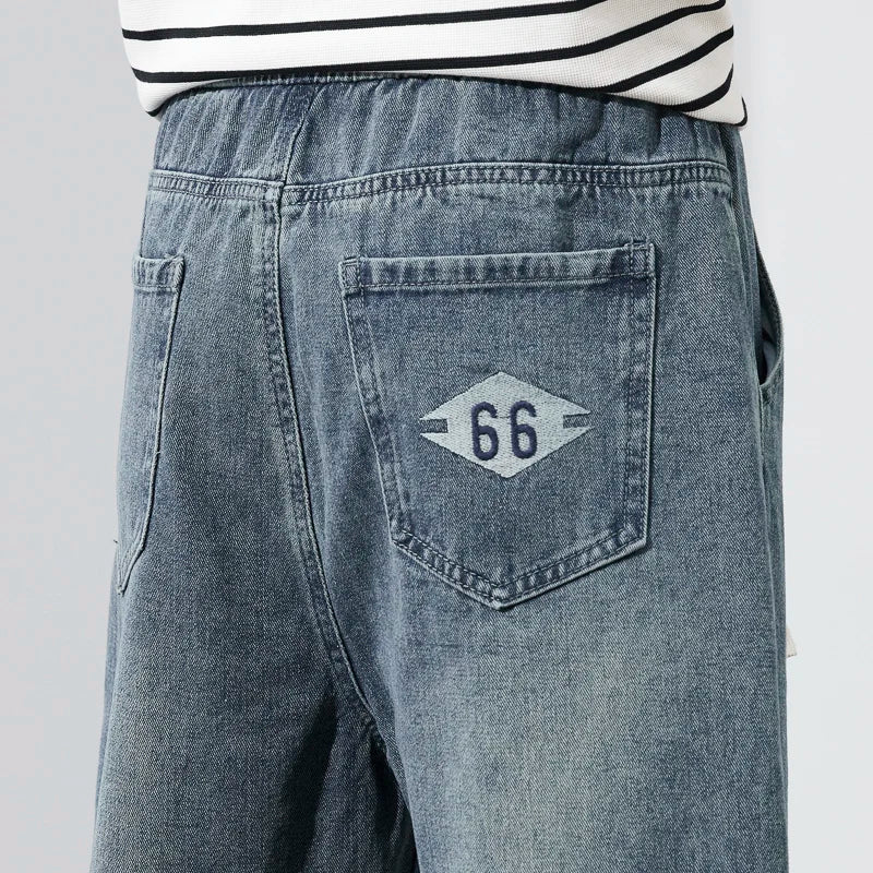 2025 new men's jeans summer thin fashion high-end versatile loose wide-leg retro washed straight men's pants