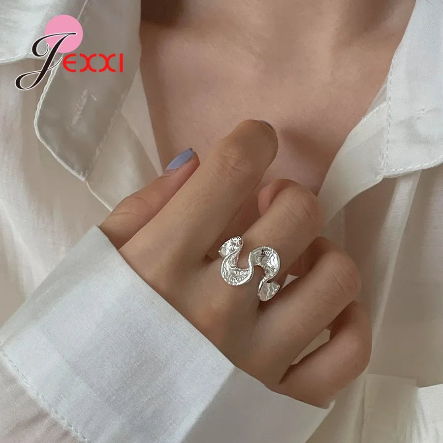 Genuine 925 Sterling Silver Rings For Women Girls Novel Geometric Design Fashionable Temperament Opening Finger Ring Adjustable